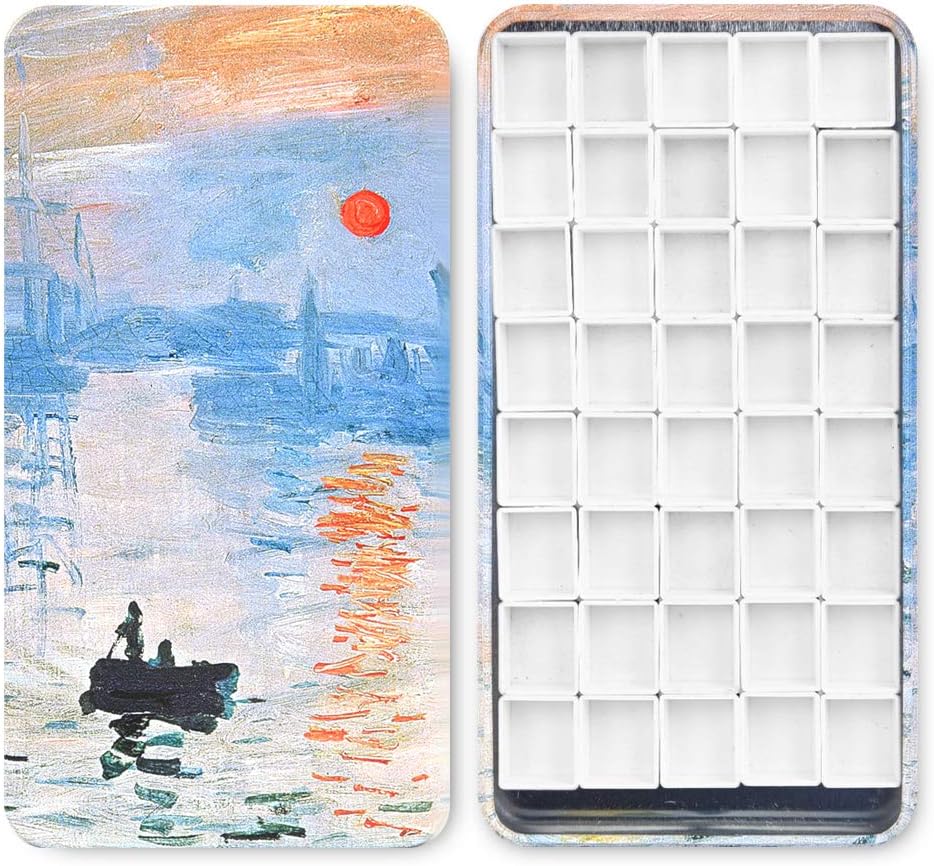 Artistic ice cube tray with a scenic design on one side and white compartments on the other.