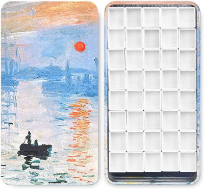 Artistic ice cube tray with a scenic design on one side and white compartments on the other.