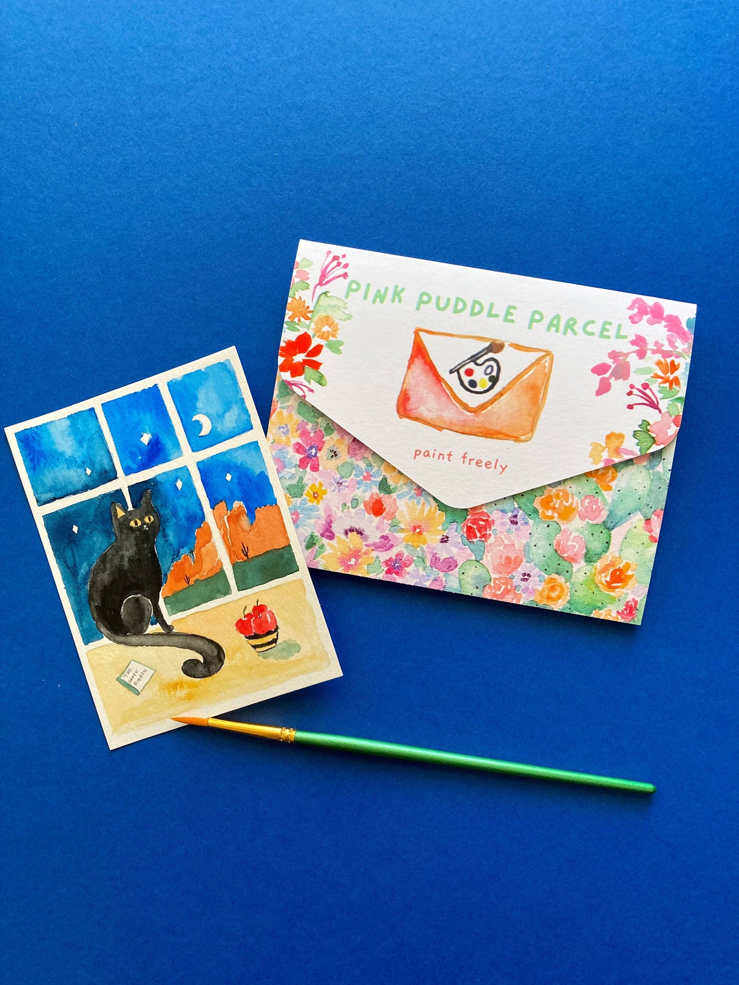 Black Cat Night Winter Watercolor Paint by Number DIY Kit