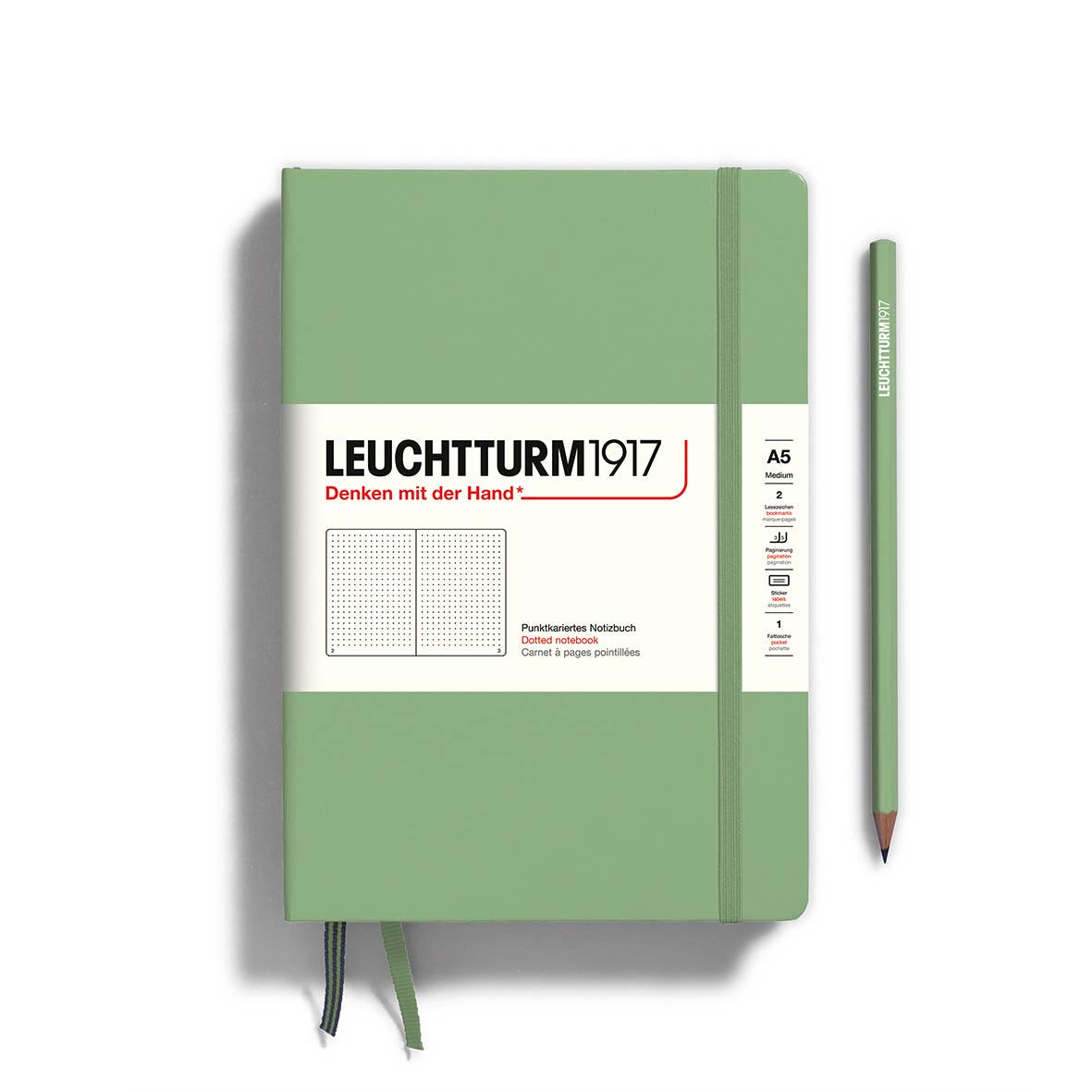 Green notebook with Leuchtturm1917 branding on a white background