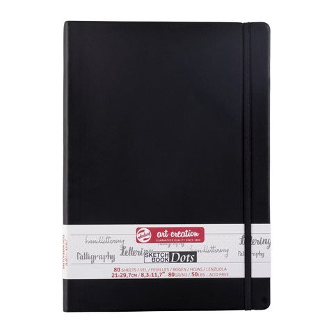 Black notebook with a white label on a white background