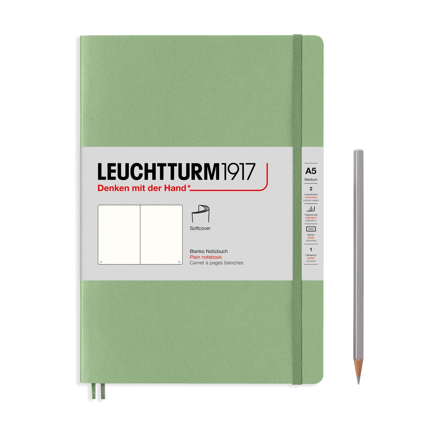 Green notebook with Leuchtturm1917 branding on a white background