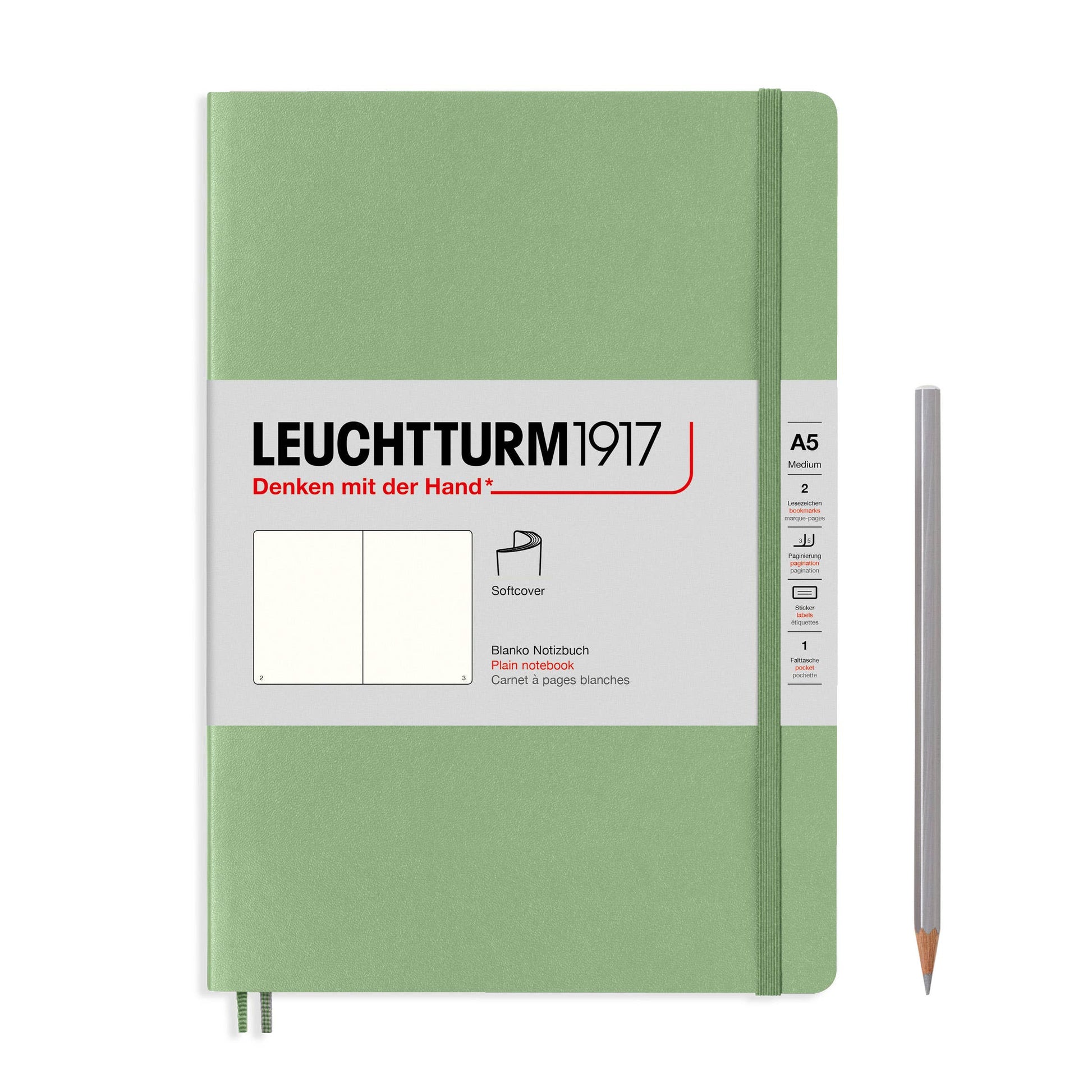 Green notebook with Leuchtturm1917 branding on a white background