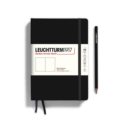 Black notebook with Leuchtturm1917 branding on a white background