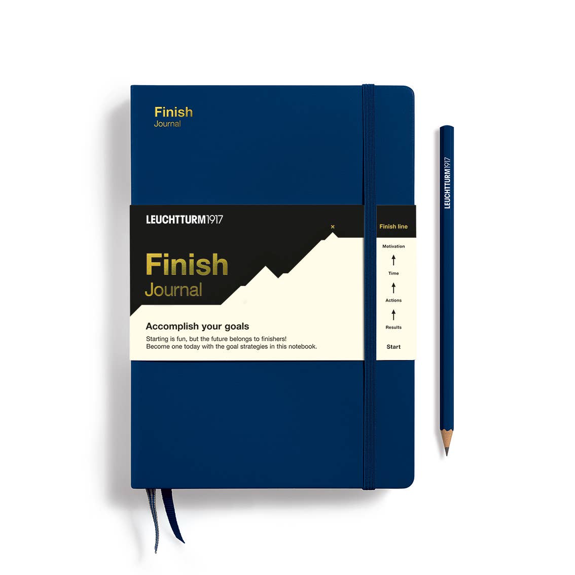 Blue notebook with a pen on a white background