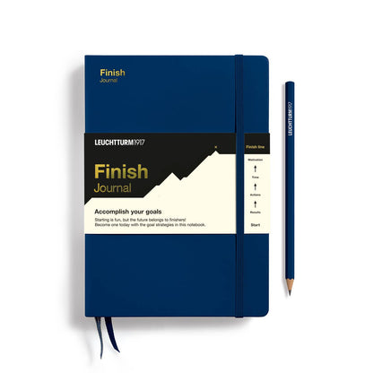 Blue notebook with a pen on a white background