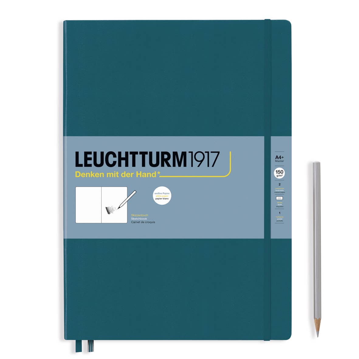 Teal notebook with Leuchtturm1917 branding on a white background