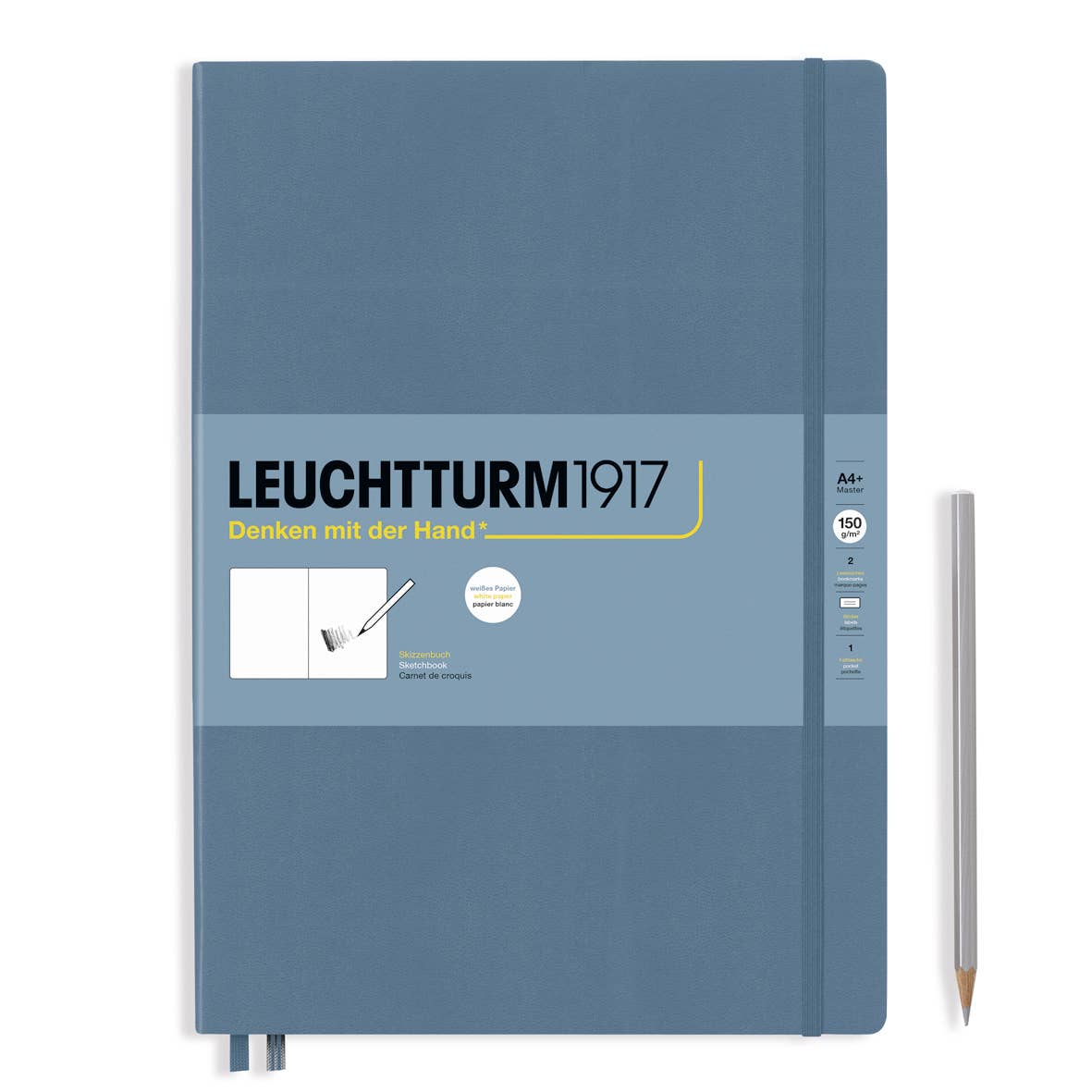 Blue notebook with 'Leuchtturm1917' branding on a white background