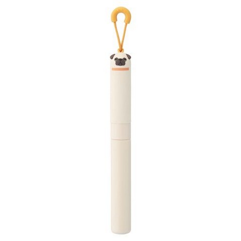 A pair of Punilabo stick scissors with a beige and orange color scheme, featuring a spring-assisted mechanism and a loop for a lanyard or keyring.