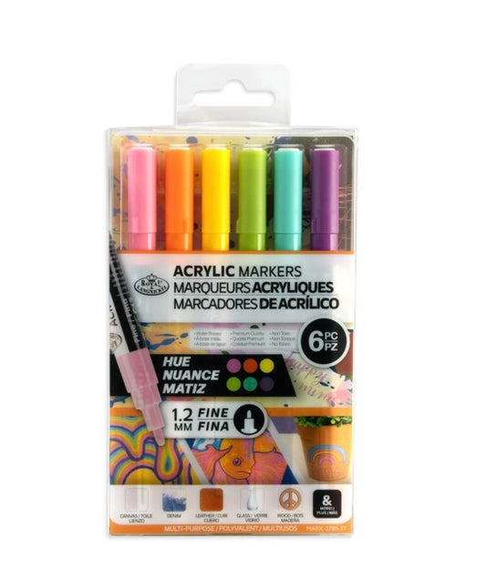 Royal Acrylic Markers 6 Piece Hue Fine Tip - 1.2mm