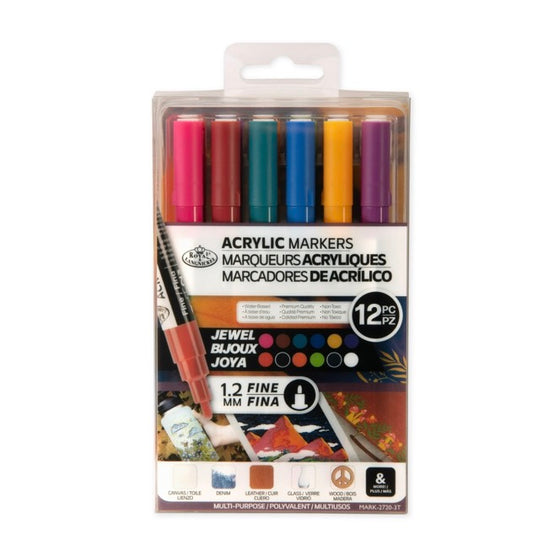 Royal Acrylic Markers 12 Piece Jewel Fine Tip - 1.2mm