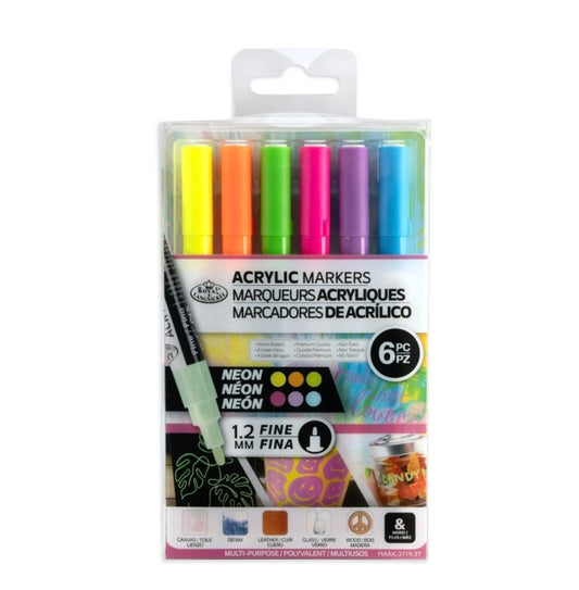 Royal Acrylic Markers 6 Piece Neon Fine Tip - 1.2mm