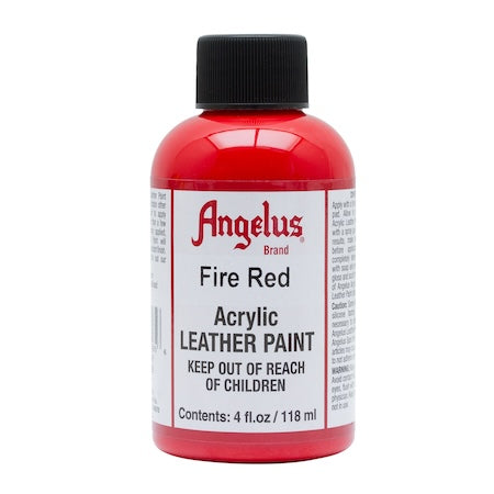 A collection of Angelus acrylic leather paint bottles in various colors.