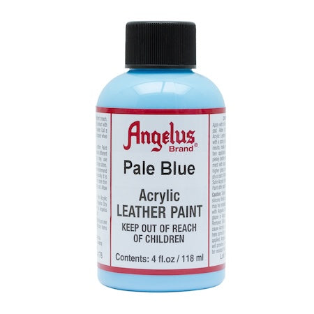 A collection of Angelus acrylic leather paint bottles in various colors.