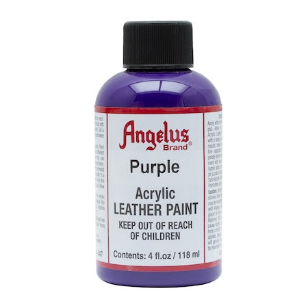 A bottle of Angelus brand purple acrylic leather paint.