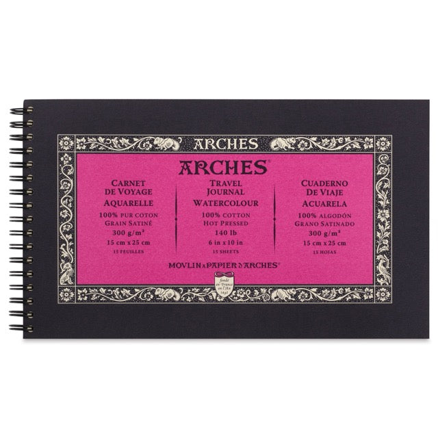 Arches Watercolor Travel Journal - Hot Press, 10x6 Inches, 15 Sheets, 300gsm