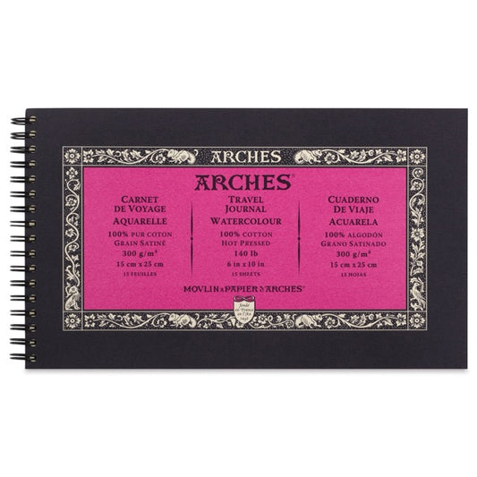 Arches Watercolor Travel Journal - Hot Press, 10x6 Inches, 15 Sheets, 300gsm