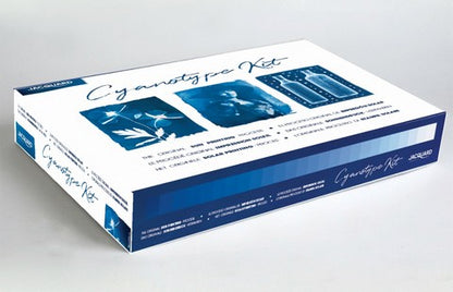 Cytogenetic kit packaging with blue and white design on a gray background