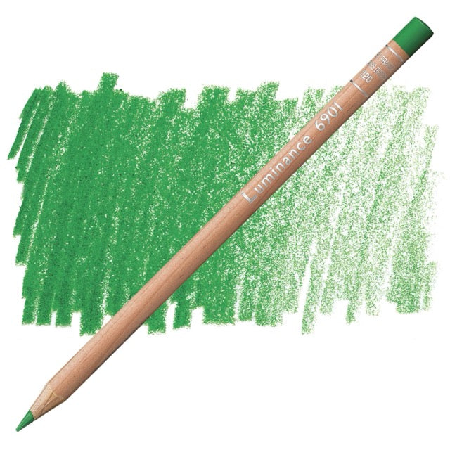 Green colored pencil with green color swatch on a white background