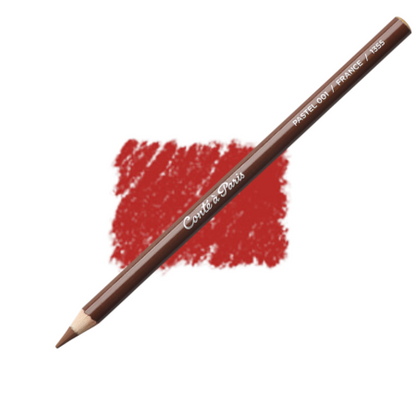  Conte sketching and drawing pencil with a sanguine (red-earth) lead, shown alongside a swatch of red color representing the pencil's tone.