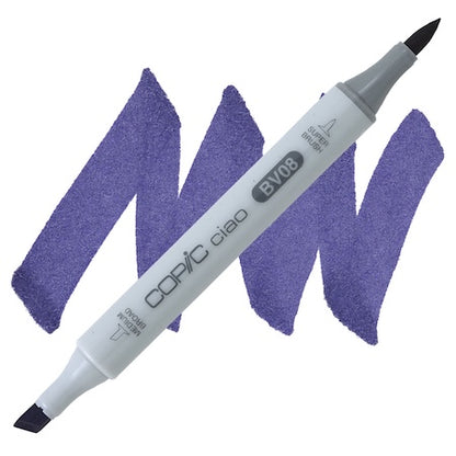 Copic Ciao marker in blue violet color with a double-ended design, showing the tip and the cap.