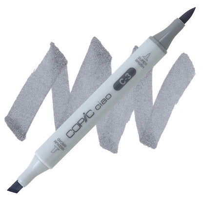 Copic Ciao marker with a cap and a swatch of the cool gray ink color.