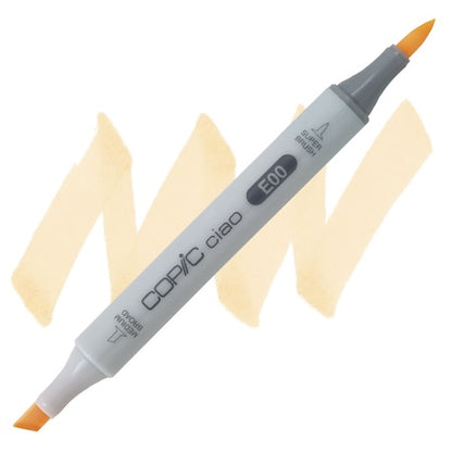 A double-ended Copic Ciao marker with a super brush tip on one end and a medium broad tip on the other, with an orange cap on the end.