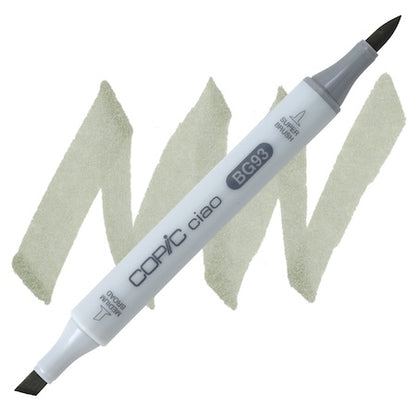 Copic Ciao marker with a double-ended design, showing a green gray color on the barrel with the tip partially pulled out.