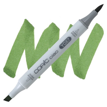Copic Ciao marker in moss green color with a double-ended design, showing the tip and the cap.
