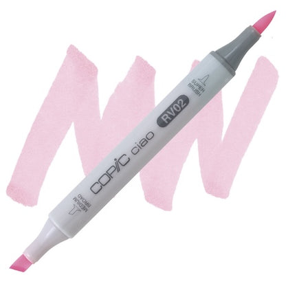 Copic Ciao marker in sugared almond pink color with a double-ended design and a brush tip on one end.