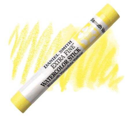 Yellow watercolor stick with a white label on a white background