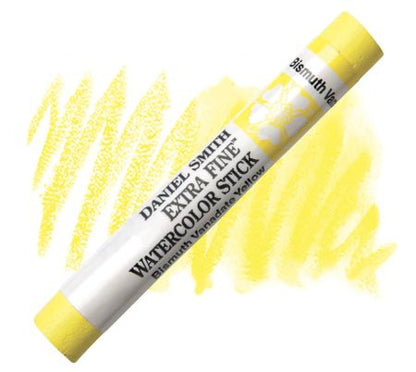 Yellow watercolor stick with a white label on a white background