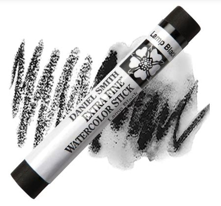 Daniel Smith Extra Fine Watercolor Stick with black watercolor swatches on a white background