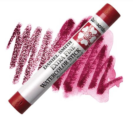Daniel Smith watercolor stick with pink watercolor swatch on a white background