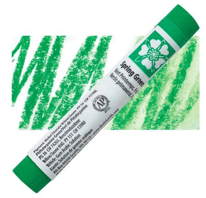 Tube of Spring Green paint with color swatches on a white background