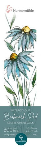 Hahnemühle bookmark pad with floral design and product details.
