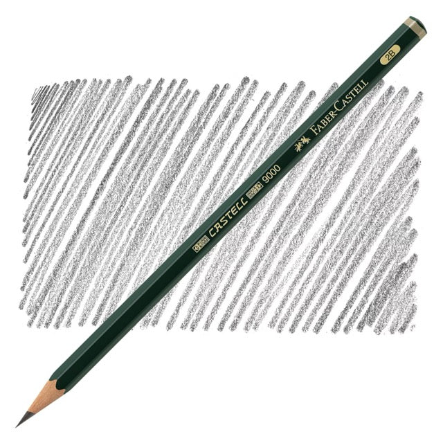Faber-Castell pencil with samples of graphite lines on a white background