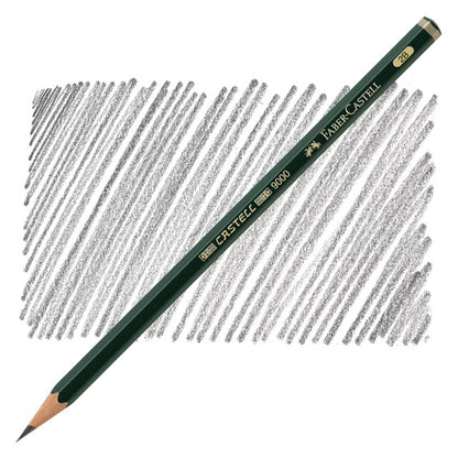 Faber-Castell pencil with samples of graphite lines on a white background