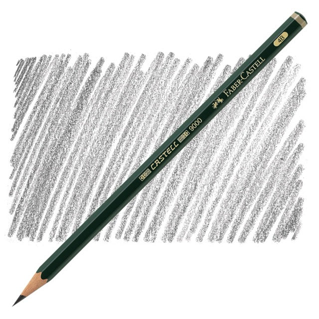 Faber-Castell pencil with sample strokes on a white background