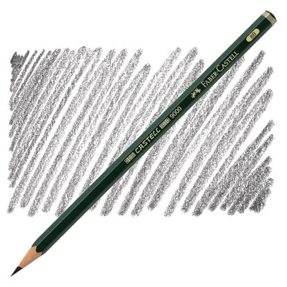 Faber-Castell pencil with samples of graphite lines on a white background