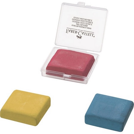 Faber-Castell Colored Kneaded Art Eraser Soft Durable Sketch Putty Rubber, Kneadable Rubber Eraser With Plastic Case in 3 Colors - Red, Yellow, Blue