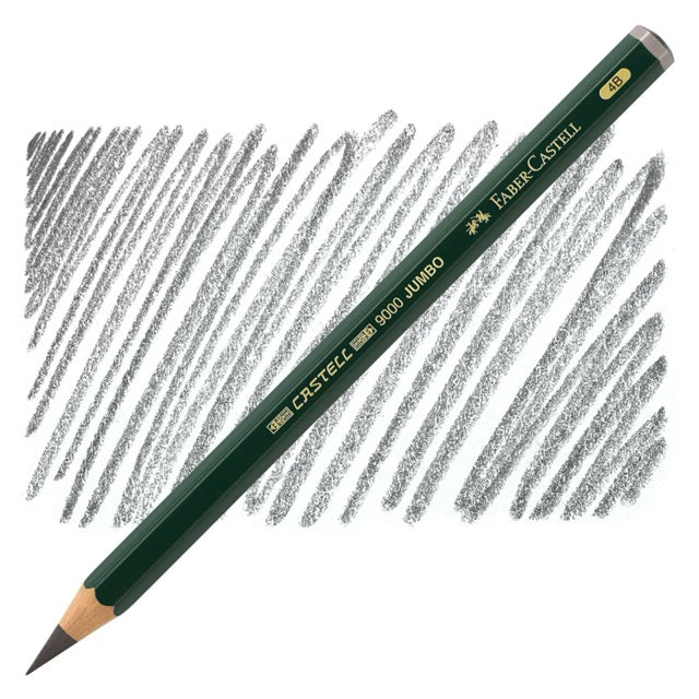 Faber-Castell jumbo pencil with samples of graphite on a white background