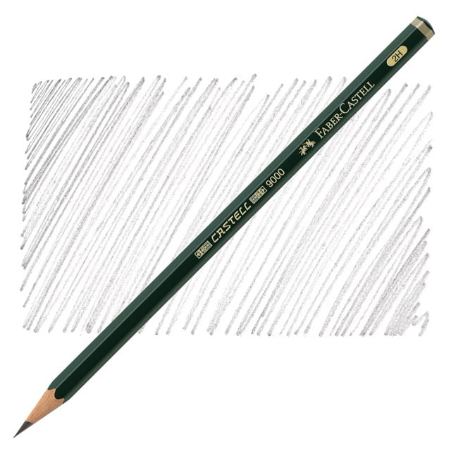Faber-Castell pencil with sample strokes on a white background