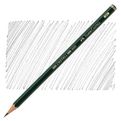 Faber-Castell pencil with sample strokes on a white background