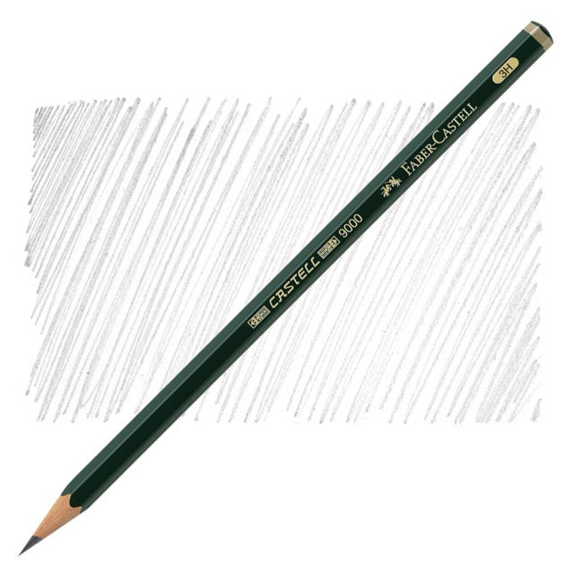 Faber-Castell pencil with graphite lines on a white background