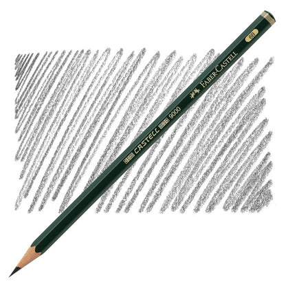 Faber-Castell pencil with sample strokes on a white background