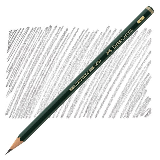 Faber-Castell pencil with graphite shavings on a white background