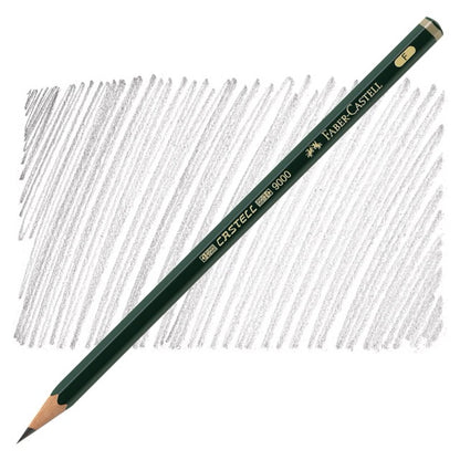 Faber-Castell 9000 pencil on a white background with sketched lines.