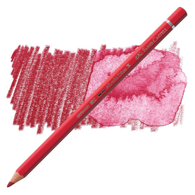 Red colored pencil with a pink color swatch on a white background