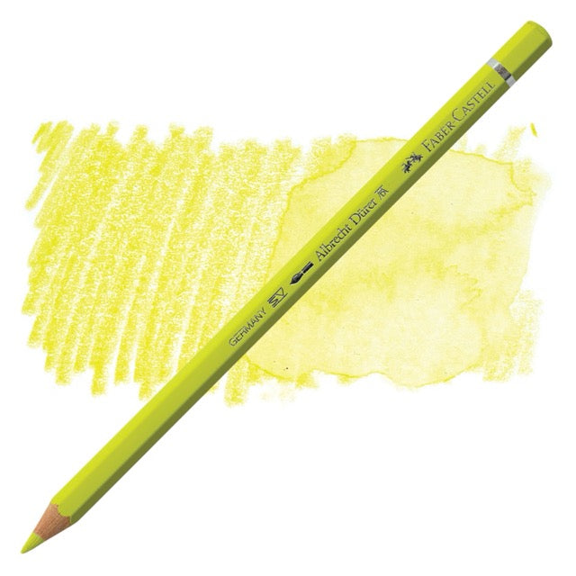 Yellow colored pencil with a sample of yellow color swatch on a white background